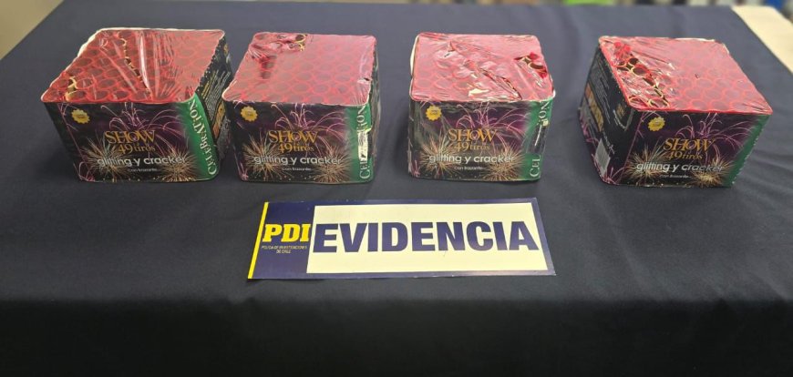 Hombre detenido por transportar casi 200 unidades de pirotecnia para vender en Valdivia durante fin de año
