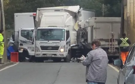 Colisión frontal entre dos camiones en entrada sur de Valdivia mantiene tránsito cortado y dos conductores lesionados