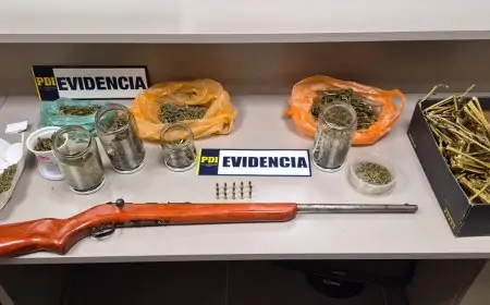 Hombre es detenido en Paillaco con escopeta calibre .22, 15 cartuchos y 454 gramos de cannabis avaluados en $2,2 millones