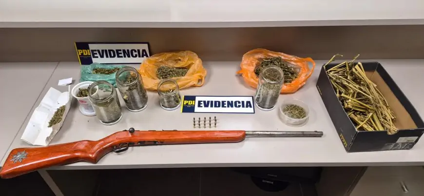 Hombre es detenido en Paillaco con escopeta calibre .22, 15 cartuchos y 454 gramos de cannabis avaluados en $2,2 millones