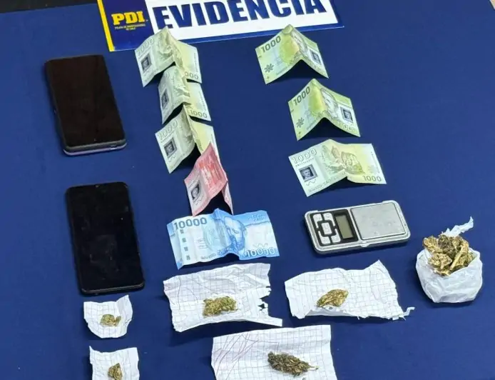 PDI detiene a dos personas por microtráfico en La Unión: incautan 26,2 gramos de cannabis y elementos para dosificar