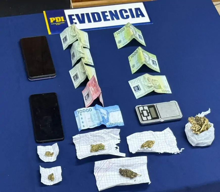 PDI detiene a dos personas por microtráfico en La Unión: incautan 26,2 gramos de cannabis y elementos para dosificar