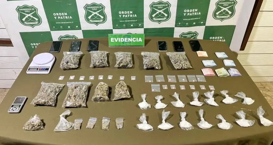 Carabineros del OS7 desarticula banda de drogas en Valdivia: cinco detenidos y avalúo de más de $14 millones en sustancias ilícitas